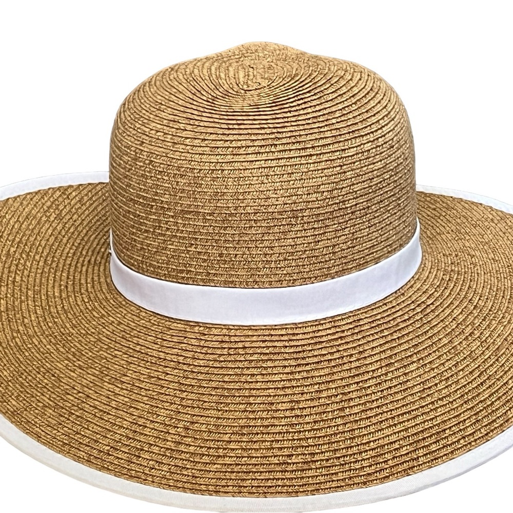 White and Beige Woven Half Brim Sun Hat UPF 50 + - Picture 6 of 10